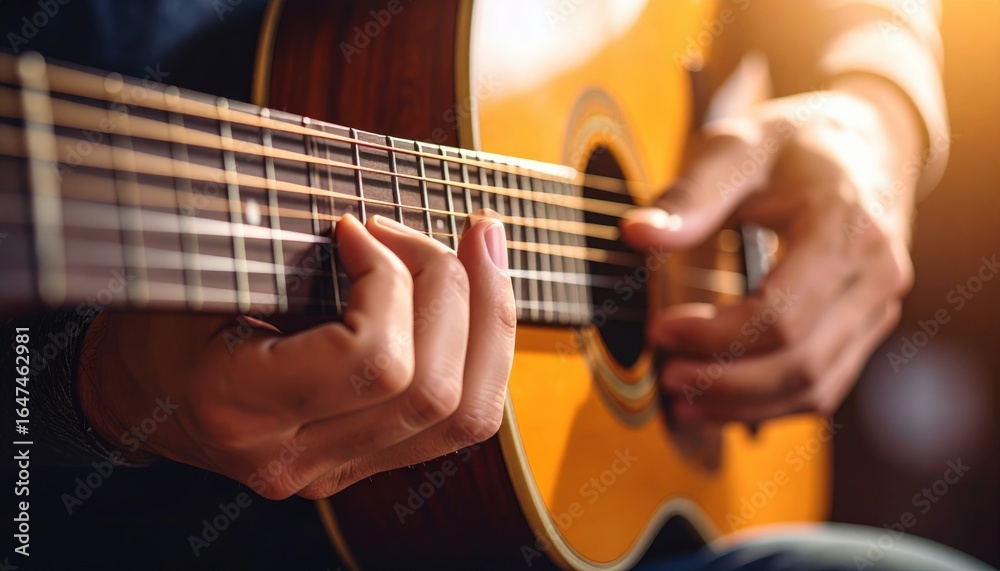 Fototapeta premium Close Up Of Hands Playing Acoustic Guitar