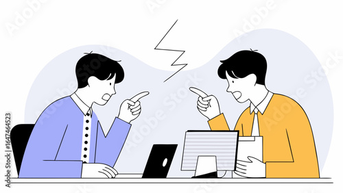 Workplace Conflict Between Colleagues – Vector Illustration on White Background