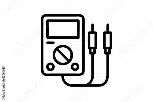 Clean line art vector silhouette of a digital multimeter with probes electrical meter voltage meter