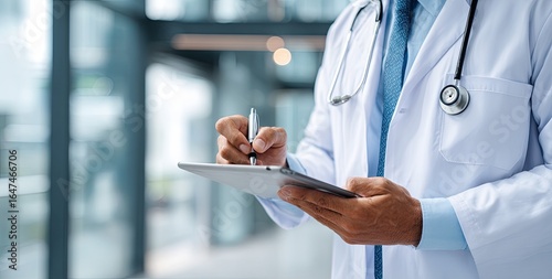 Doctor writing on a tablet
