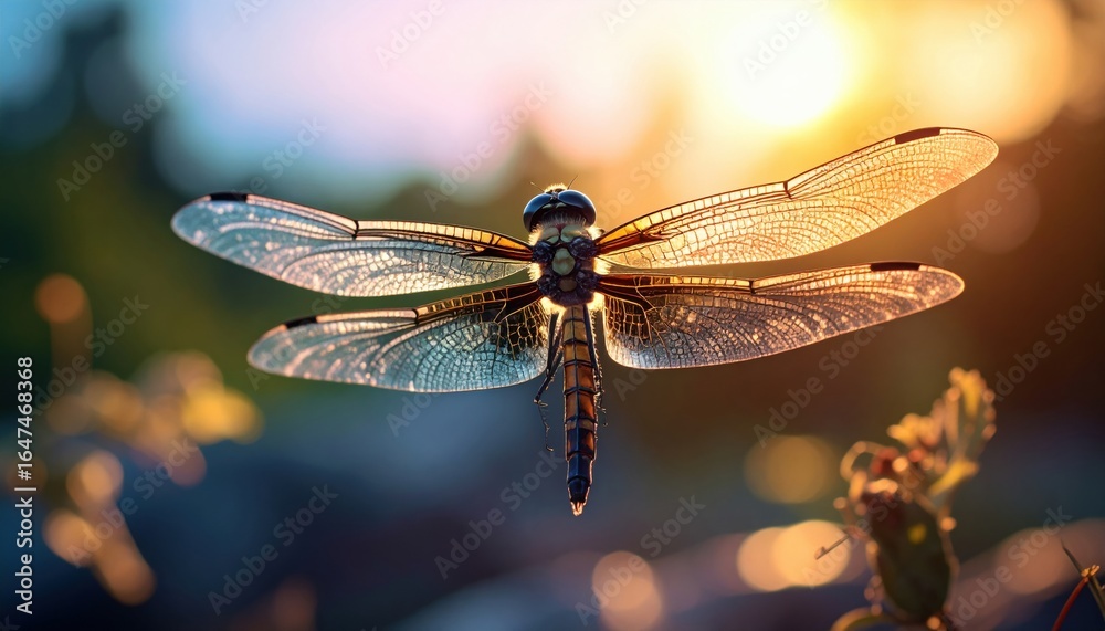 Golden Dragonfly in the Sunset Light Golden Dragonfly in the Sunset Light