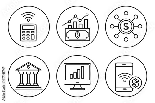 Finance and technology icons isolated on white