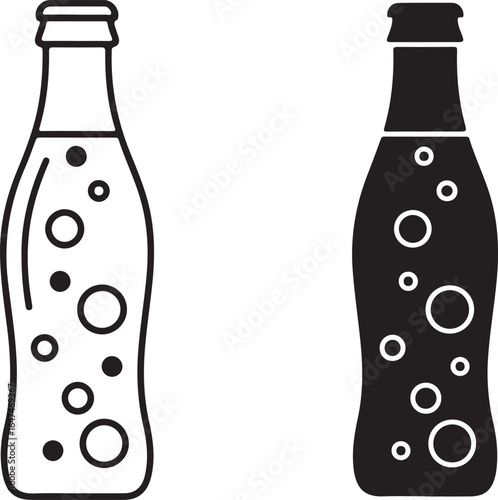 Soda Bottle Icon: Vector Symbol, Outline and Filled, Refreshing Beverage Sign