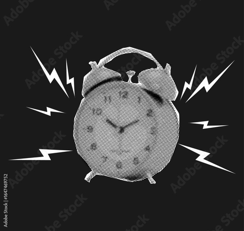 Halftone collage with alarm a clock,trendy collage cut out element