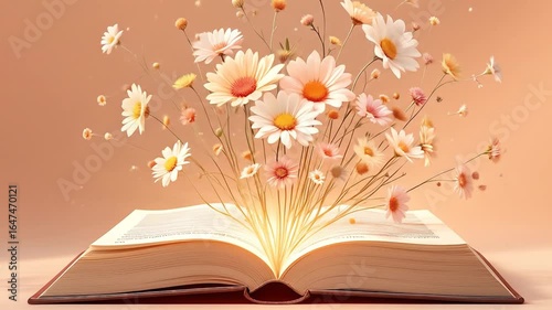 Blooming Literature: Daisies Emerging from an Open Book