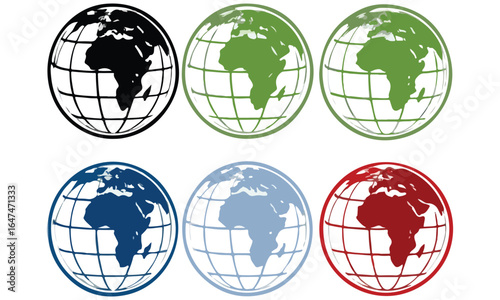 Colorful Globe Vector Icons – Stylized World Map Sphere Designs