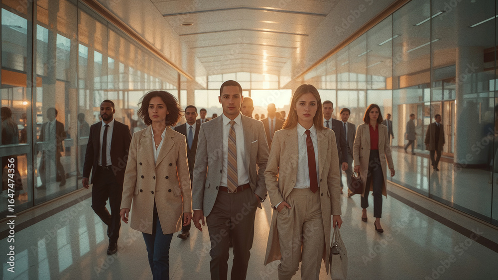 Fototapeta premium Diverse business people walking in a large sleek modern hall .