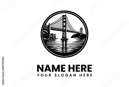 Golden Gate Bridge Iconic Black and White Circular Logo Design.
