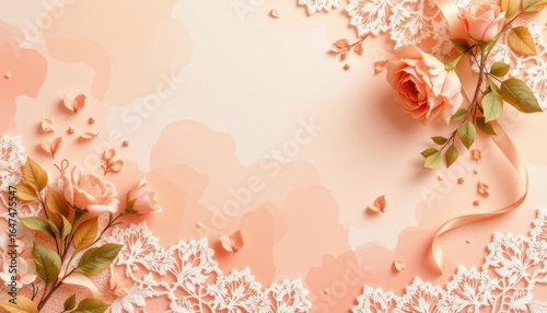 peach & cream theme with creamy gold with light peach, painted watercolor wash, soft lace like patterns, soft focus background, playful and light