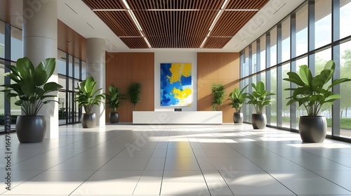 Corporate Lobby with Abstract Blue Painting