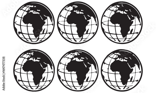 Black and White Globe Icons  Vector World Map Globe Set for Design Use