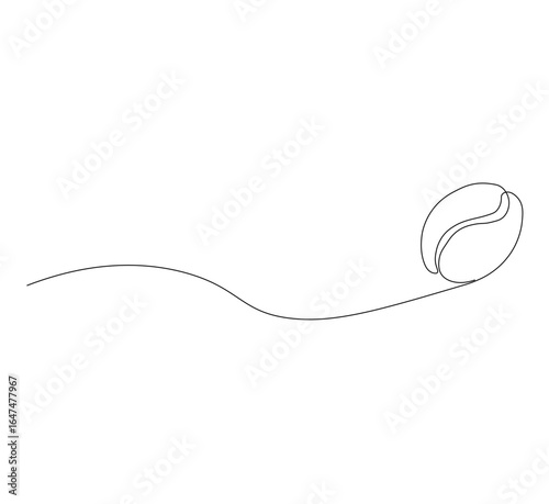 Continuous Single Line Drawing, Minimalist Monoline Illustration of Roasted Coffee Seeds, Simple Contour Vector Art on White Background for Cafe, Beverage, and Barista Design