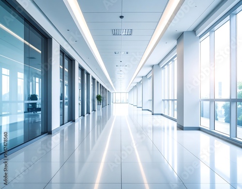 Modern Office Corridor Sunlight.