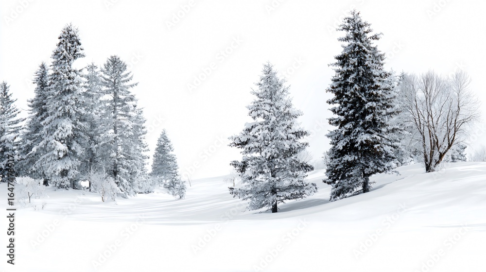 Naklejka premium Serene Winter Snow Landscape White Background Photo