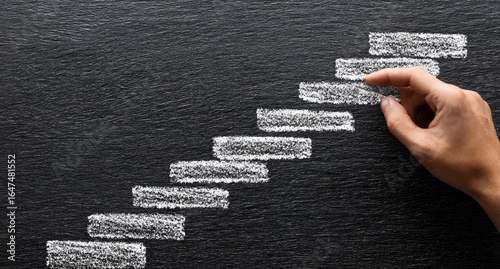 Hand reaching for next step on a chalk stairway