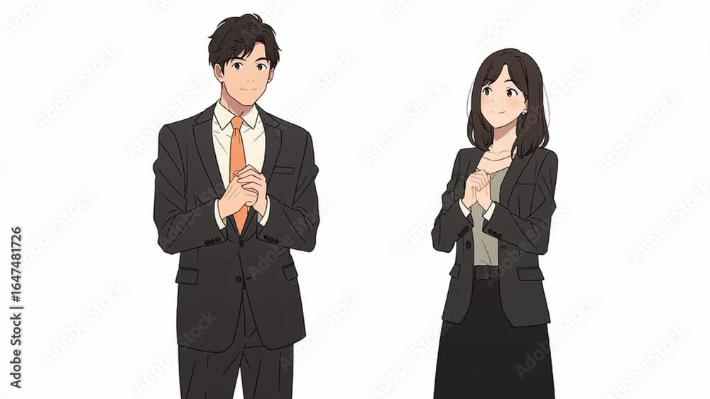 Animated Businessman and Businesswoman Pointing While Talking. Generative AI Animated Businessman and Businesswoman Pointing While Talking. Generative AI