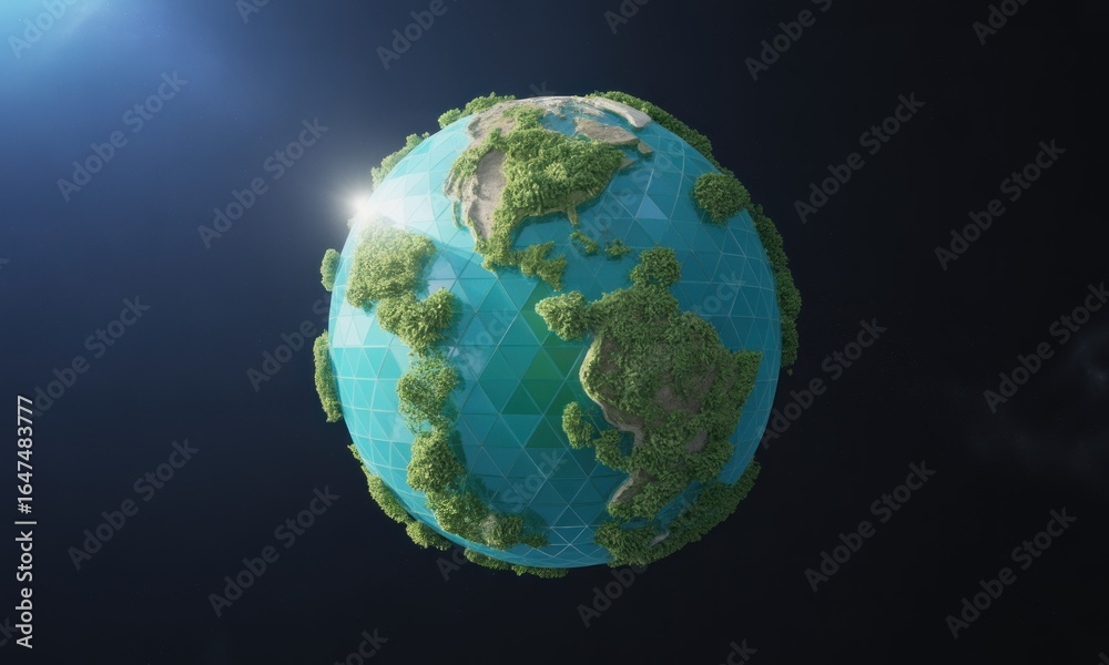 Fototapeta premium Stylized 3D Earth, lush greenery