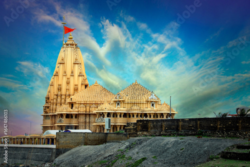 Colorful Sky Shower Curtain in Somnath Temple.