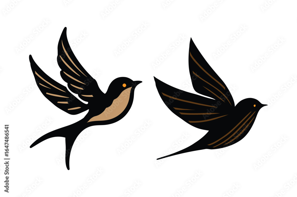 Fototapeta premium vector illustration of a bird, bird silhouette vector, bird vector illustration, bird logo vector black and white.