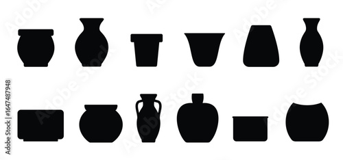 Cartoon indoor flowerpot garden icon. flowerpots silhouette. Houseplant silhouettes. Potted plant. Houseplants pots. Home plant pot. Greenery concept.