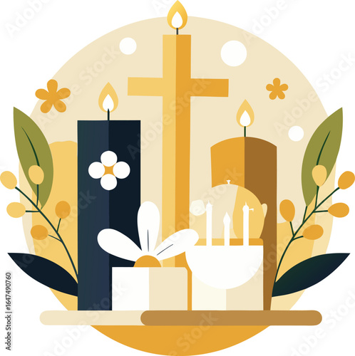 Lit Candles and Cross – All Souls’ Day Remembrance Illustration