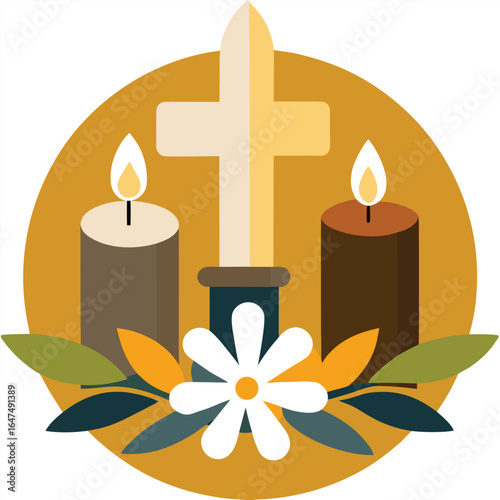 Lit Candles and Cross – All Souls’ Day Remembrance Illustration