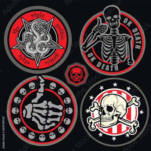 set, gothic sign with skull, grunge vintage design t shirts
