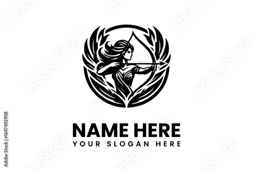 Elegant Archer Silhouette Within a Circular Emblem Ready to Fire.