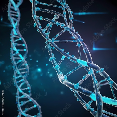 Biotechnology Concept with Glowing DNA Helix and Molecular Structures
