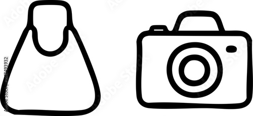 Handdrawn Camera and Bag Icons Simple Design.