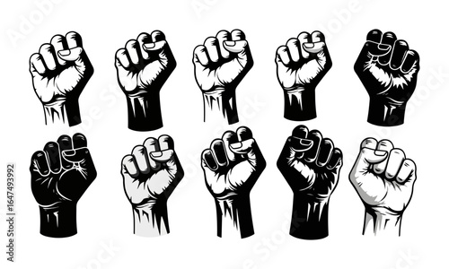 Detailed Raised Fist Icons – Strength and Protest Symbols

