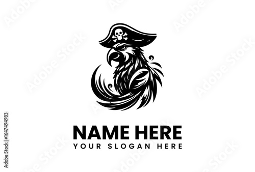 Fierce Pirate Parrot Logo with Skull and Crossbones on Hat 1.