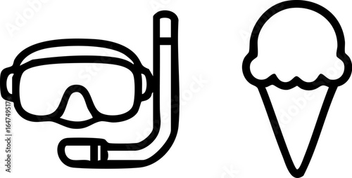 Summer Holiday Icons Snorkel Mask and Ice Cream.