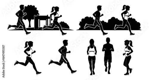 Jogging Silhouettes with Park Elements – Outdoor Exercise Design
