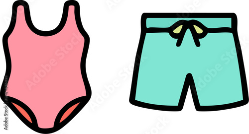 Swimsuit and Swim Shorts Illustration.