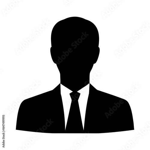 Stock vector silhouette of business man in suit and tie for user profile avatar icon design