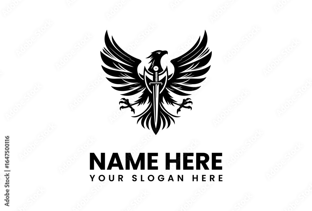 Obraz premium Powerful Eagle Logo with Sword and Shield.