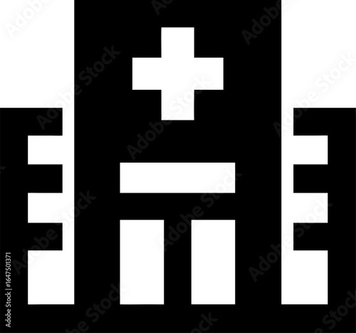 Simple black and white hospital construction icon