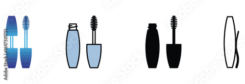 Vector art of two mascara tubes isolated on white background, illustrating beauty and cosmetic products for eye makeup, highlighting fashion, style, and glamour for women, featuring various colors