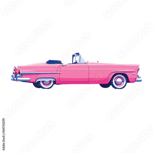 Vsai pink convertible classic car isolated on white background