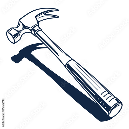 Classic claw hammer with a bold shadow cast on a clean white background