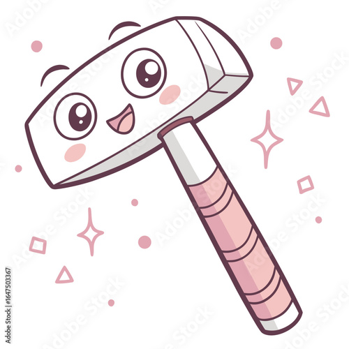 Cute happy razor character with pink handle and sparkling effects for shaving and beauty