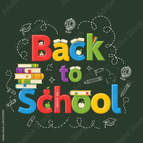 Back to School Typography Made from Stacked Colorful Books Vector