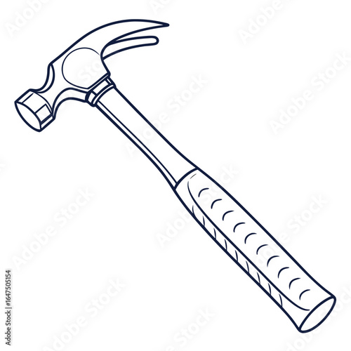 Simple outline drawing of a claw hammer tool on a white background