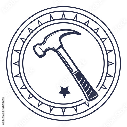 Stylized hammer and star emblem with geometric border symbolizing construction and craftsmanship