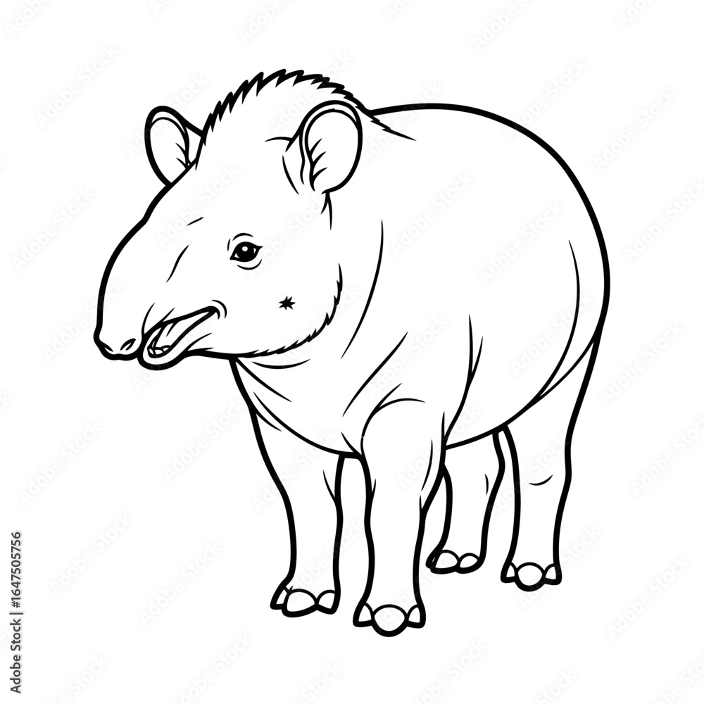 Fototapeta premium Tapir Illustration: A detailed line art illustration of a tapir, showcasing the animal's unique features, with an emphasis on clarity and precision.