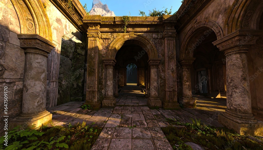 Fototapeta premium Sunlit ruins of an ancient structure