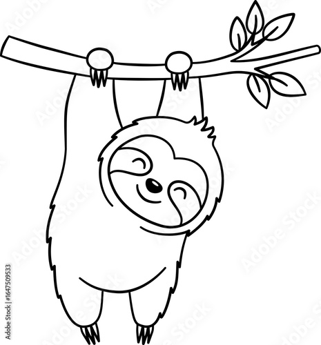 Cute Sloth Outline Cartoon PNG Transparent.