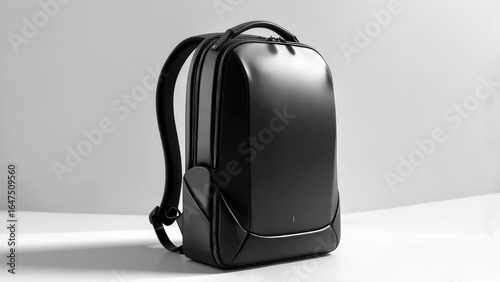 Modern black backpack on white background