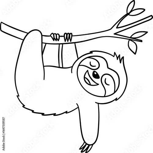 Cute Sloth Outline Cartoon PNG Transparent.